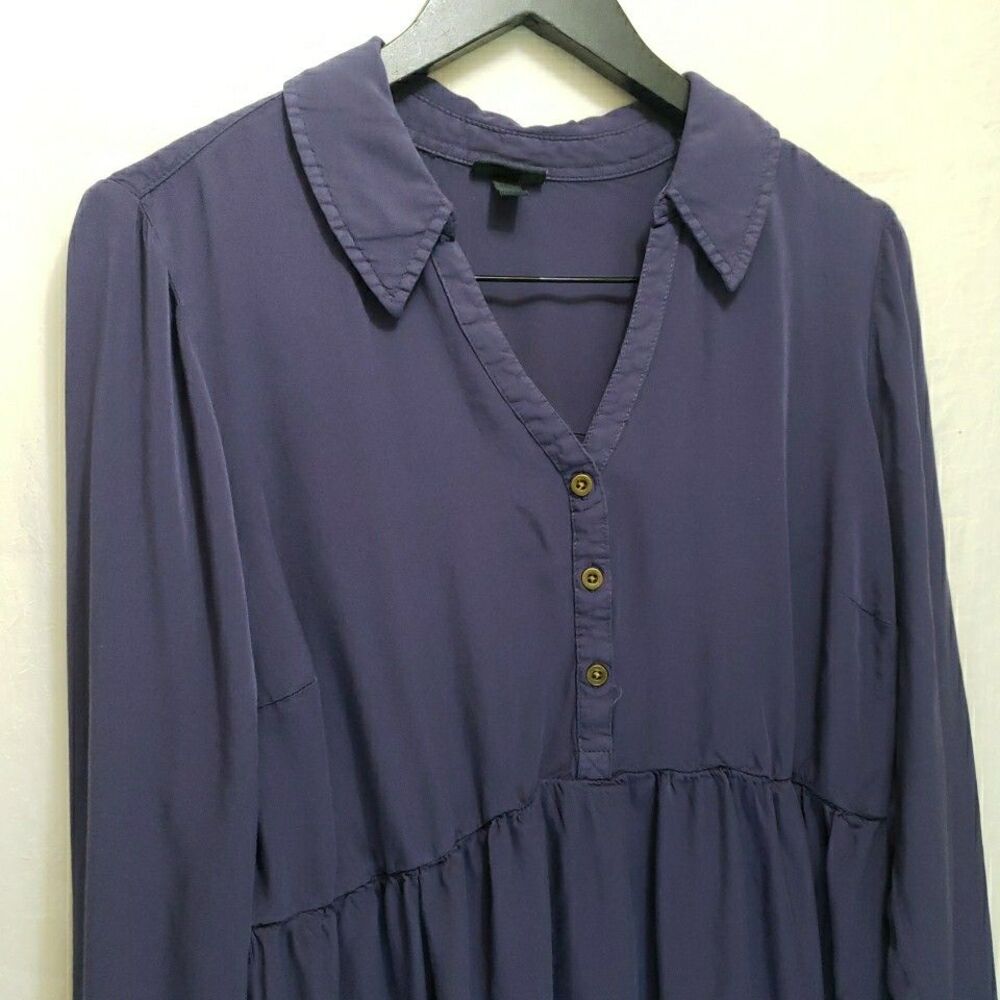 Torrid Navy Blue Challis Babydoll Blouse 0 XL 1X Long Sleeve Button Split Neck - Picture 2 of 10